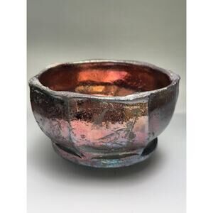 Handcrafted Raku-Fired Faceted Vessel Bowl